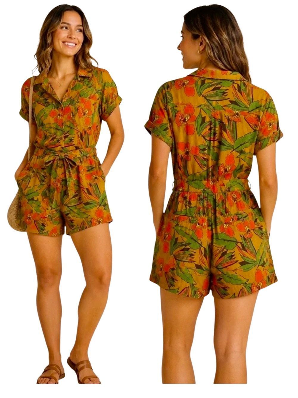 Toad & Co Camp Cove Romper in Kelp Aloha Medium